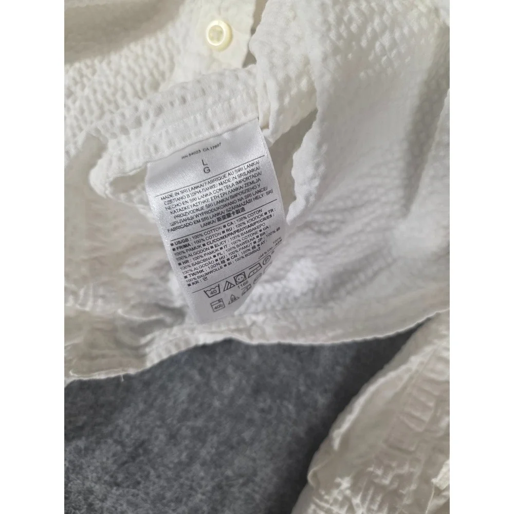 Mens L Shirt White Seersucker Tailored Slim Fit Button Down Banana Republic